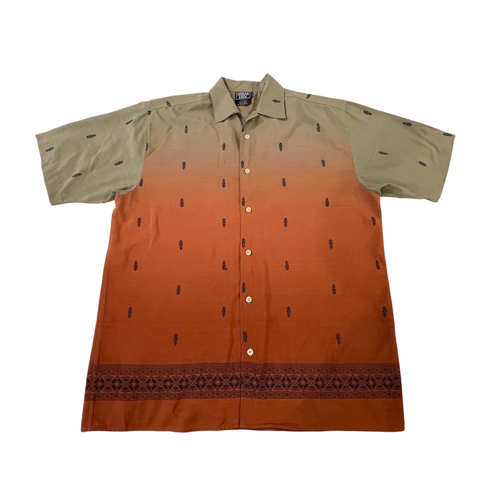 00122 - Urban Edge Mens L Gradient Button Up Short Sleeve Retro Streetwear Shirt